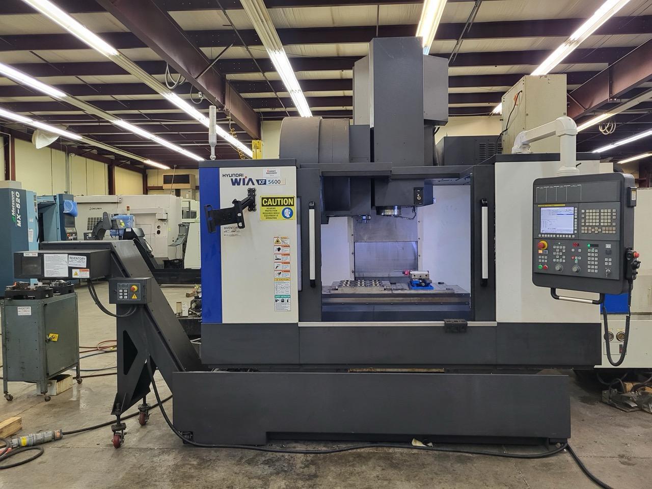 Hyundai WIA KF5600 VMC, 2018 – Fanuc, High Pressure Coolant, Chiller, Conveyor, Low Hours