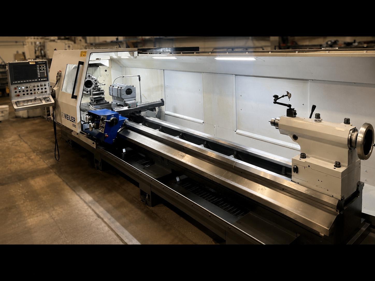Weiler E-80 X 4500 Yr. 2017 6.5" Big Hole 177" Centers Flat Bed 2 Axis CNC Lathe