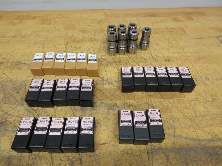 Nikken HSK32E Slim Chuck SK10 Collet Tool Holders (7 pcs), with (25) Various Size SK10 Collets, **Collets New In Packages**- Auction Item