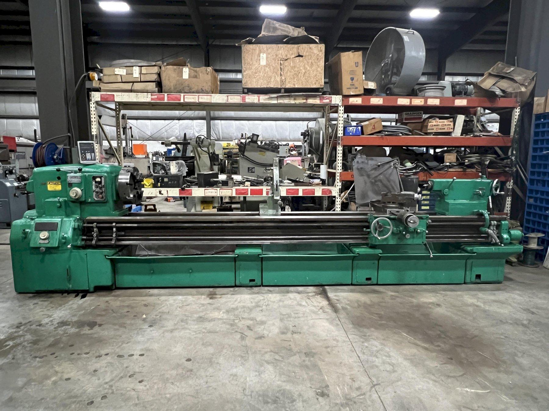 28"/19" x 144" MONARCH ENGINE LATHE, MODEL 2516, INCH/METRIC THREADING, 18" 4 JAW CHUCK, STEADY REST, 12 - 1500 RPM, NEWALL C-80 READOUT, #51411
