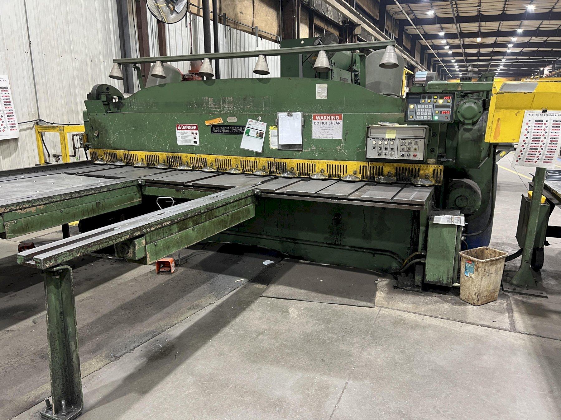 1/4" x 12' CINCINNATI MECHANICAL SHEAR, MODEL 1812G, FRONT OPERATED FRONT AND REAR GAUGING, POWER FRONT GAUGE SUPPORT ARM, REAR CONVEYOR, 1999
