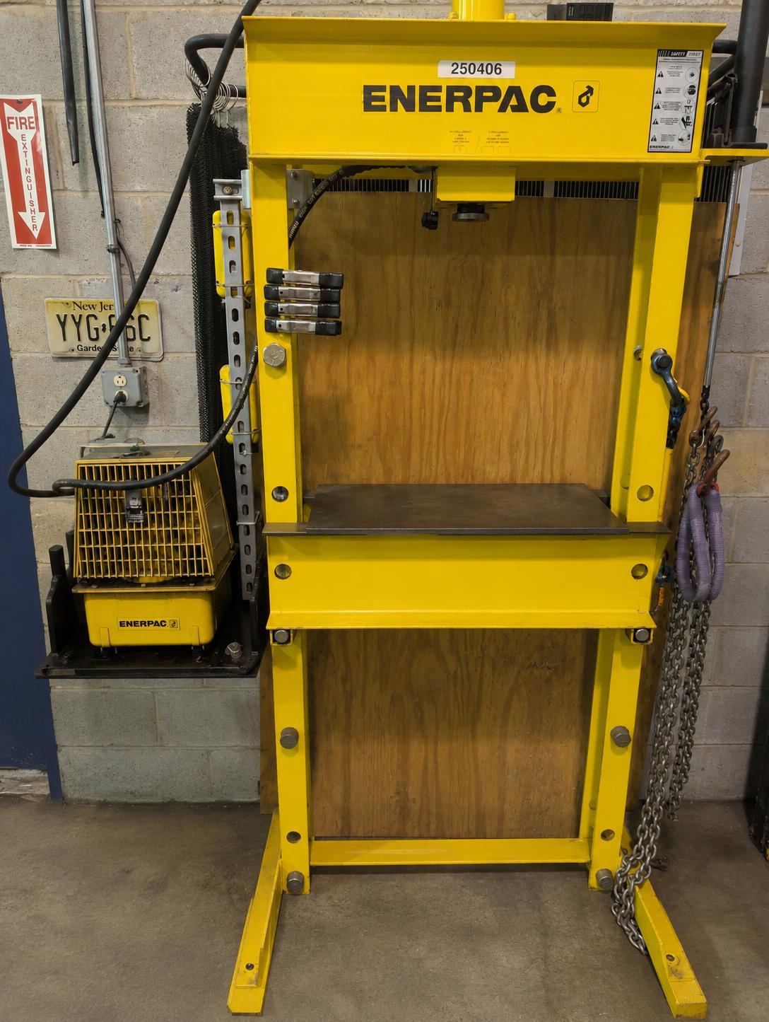 Enerpac 30 Ton Hydraulic H-Frame Shop Press w/ Power Unit, Safety Chain Curtain & Dual Controls Tested