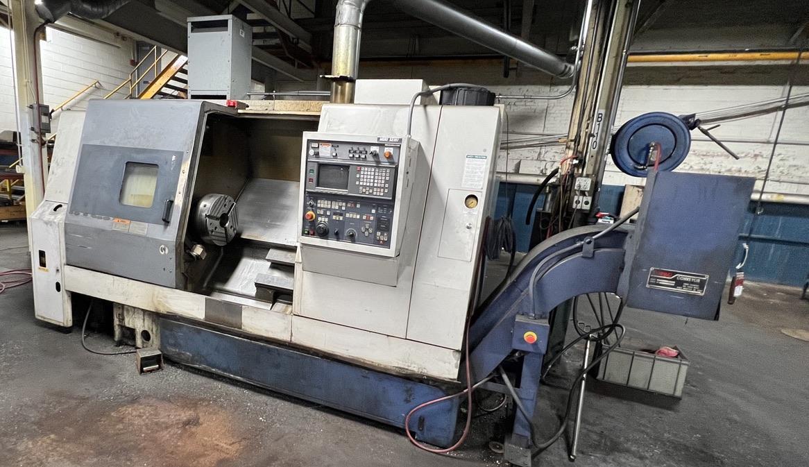 MORI SEIKI SL-35B BIG BORE CNC LATHE WITH FANUC 16T CONTROL, 4" BAR CAPACITY, 16" SMW BIG BORE CHUCK MODEL KNC S 400-120, TOOL SETTER, CHIP CONVEYOR, MISC. TOOLING