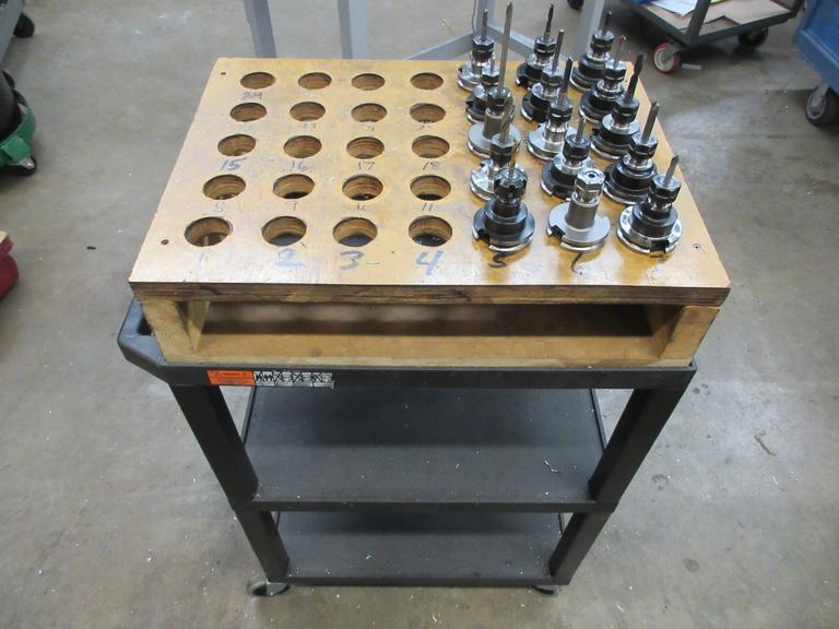 CAT40 ER16 Collet Tool Holders on Rolling Uline 3 Shelf Plastic Cart- Auction Item