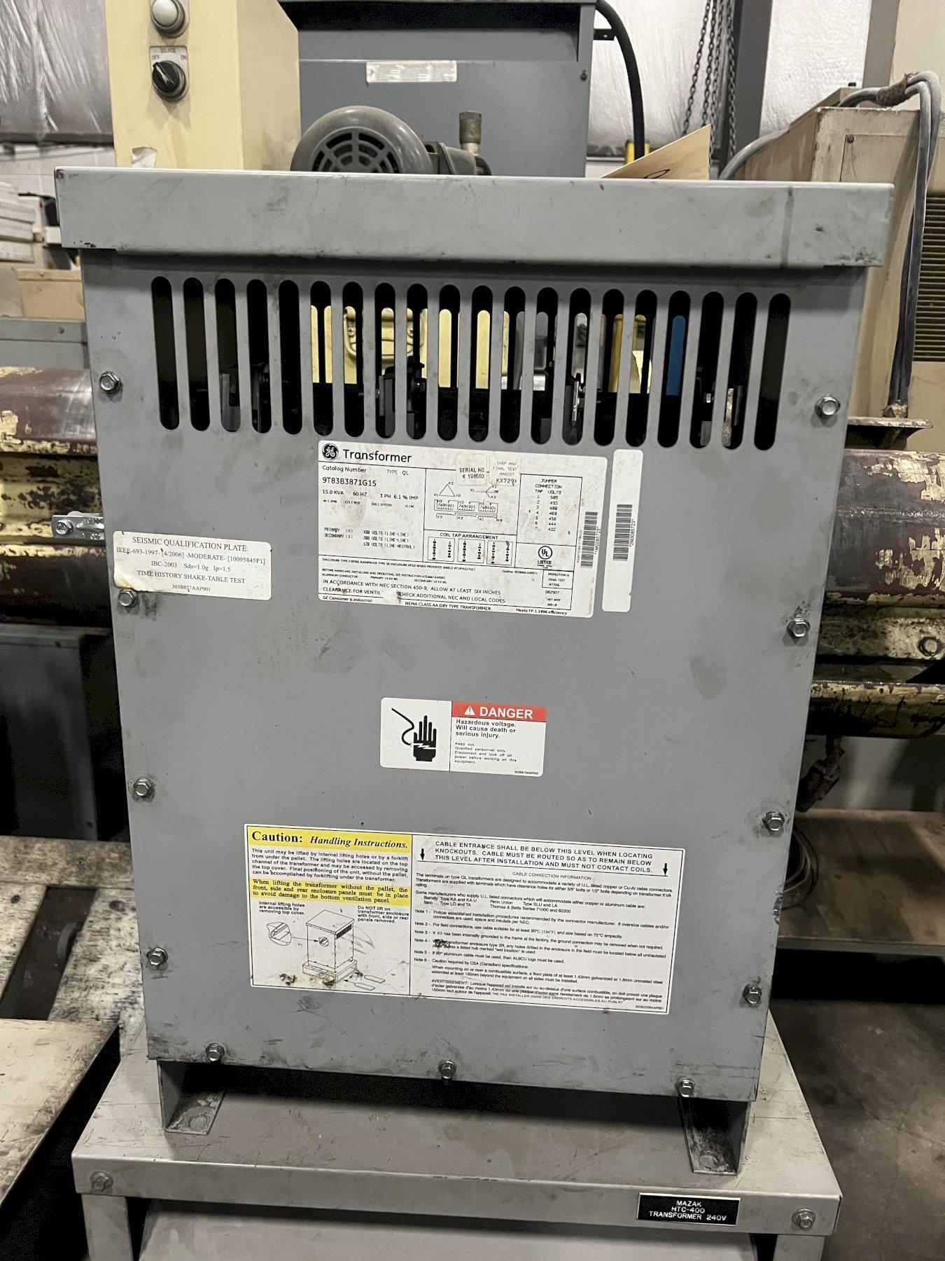 15 KVA GE TRANSFORMER, TYPE QL, 480 V 208 V