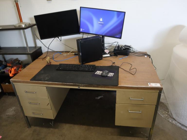 Steel 5 Drawer Shipping Desk with Computer, 2 Monitors- Auction Item