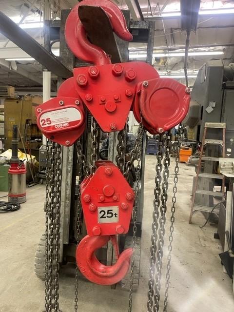 2 - PREOWNED COFFING 25-TON CHAIN HOIST, MODEL #: LHH, S/N: XX 0005
