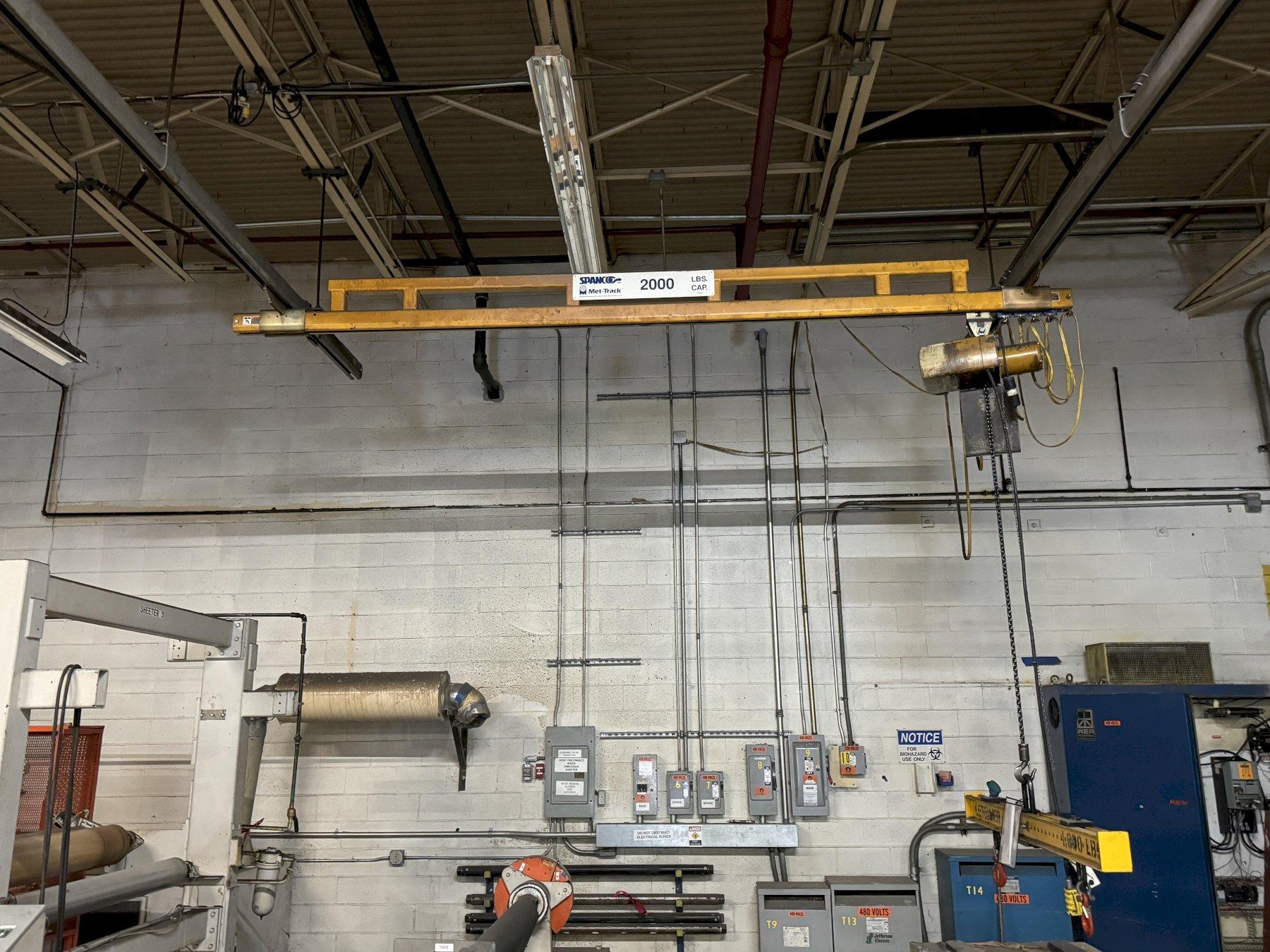 Spanco Met-Track 2,000 Lb. Over Head Hoist Rail, w/ Yale Chainfall, 12' x 25' Pendant