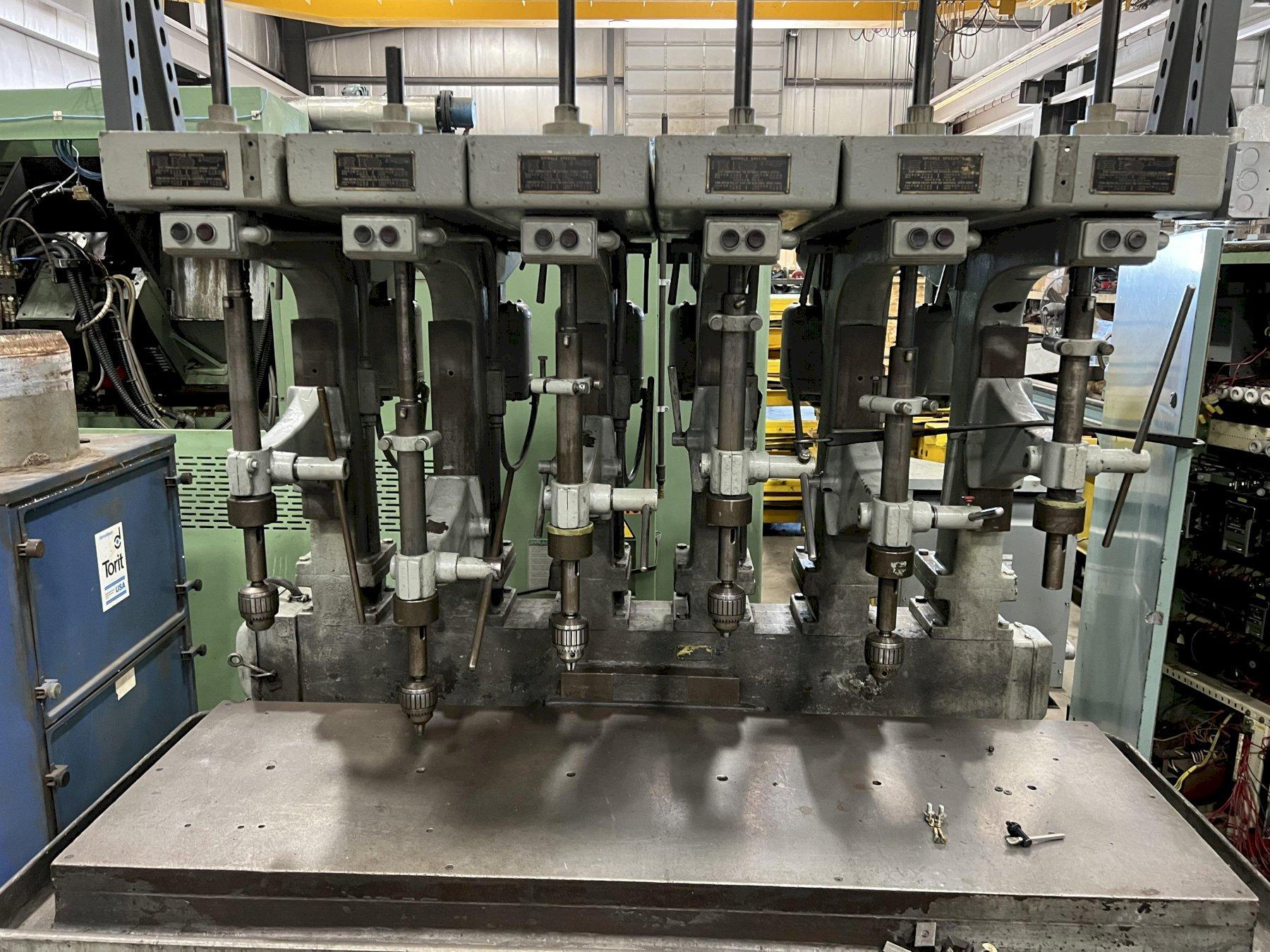 HAMMOND 6 SPINDLE DRILL PRESS, 6 HEADS, 21" x 66" TABLE, 13.5" THROAT