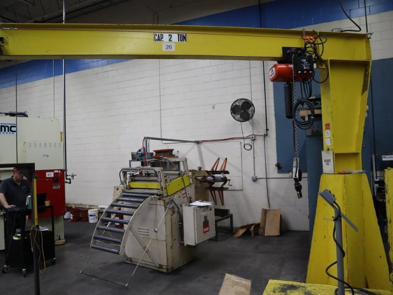 Handling Systems 2 Ton Swiveling Jib Crane, Floor Mounted with CM Lodestar 2 Ton Electric Chain Hoist, Electric Trolley- Auction Item