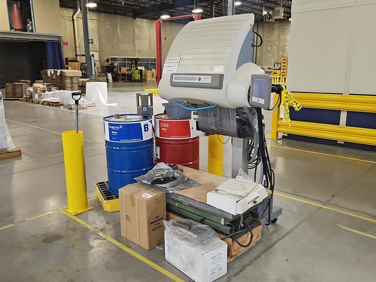 Sealed Air SpeedyPacker Insight, Foam-In-Bag Packaging System, 19" Floor Model, with Drums of Chemicals and Accessories- Auction Item