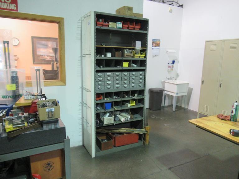 Metal Shelving Unit with Contents including Hardware, Threaded Rod and MORE- Auction Item
