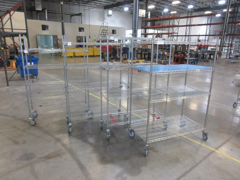 Uline Rolling Metal Wire Carts, (4) Total, (3) 48" x 18" x 69" & (1)  48" x 24" x 69"- Auction Item