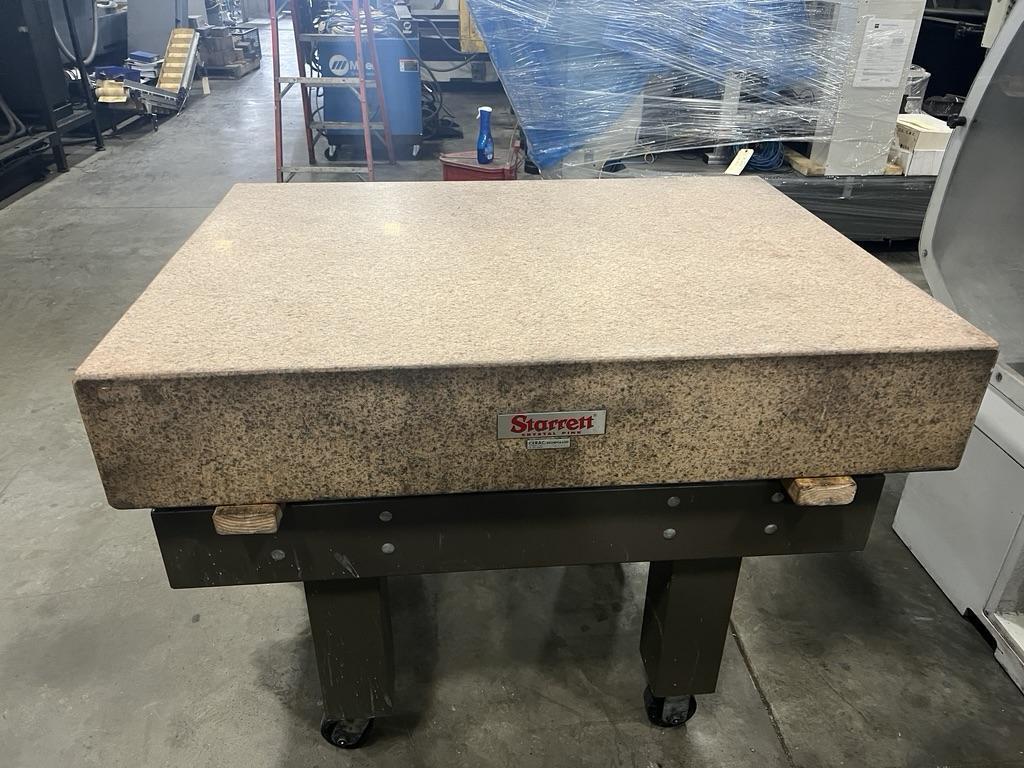 36" x 48" Starrett Red Granite Surface Plate, Grade A, 8" Thick, Roller Stand, Calibrated