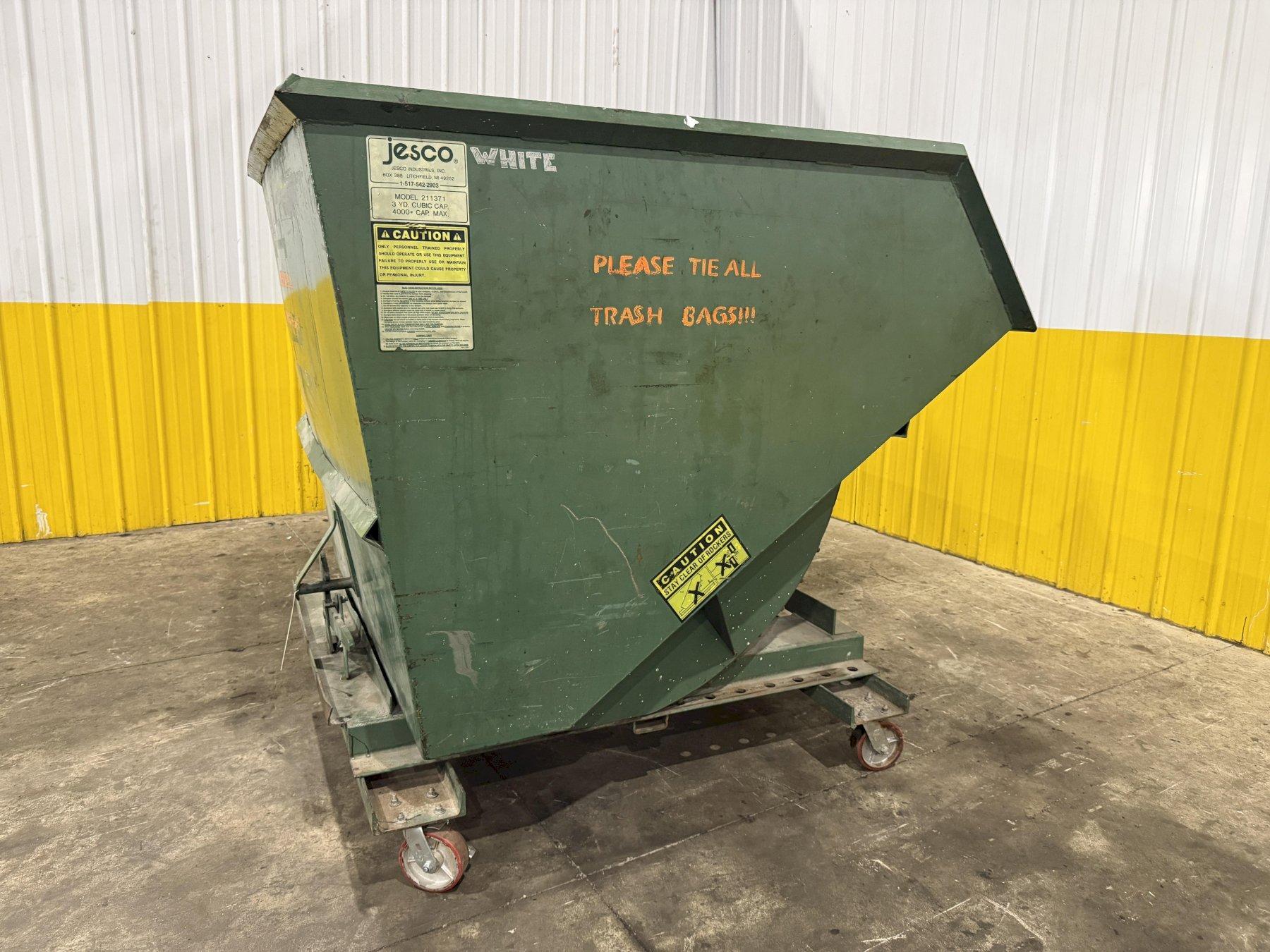 4,000 LBS CAP. JESCO 3-CUBIC YARD MODEL #211371 SELF-DUMPING HOPPER W/ CASTERS: YOBRO #25949