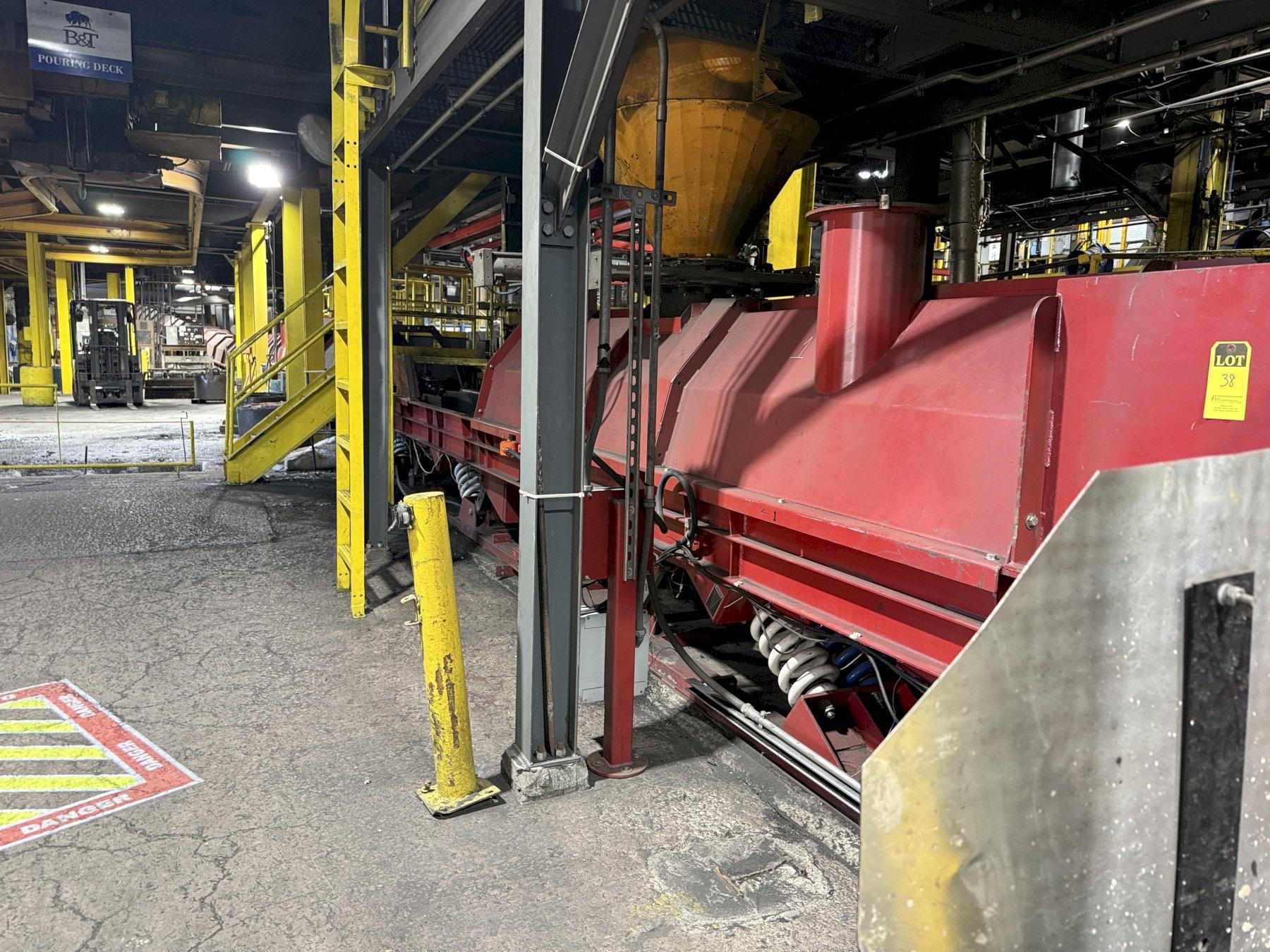 2024 Conveyor Dynamics mold dump oscillating conveyor with end drive and center drive, heated bottom, hood (note: one shaft broken)