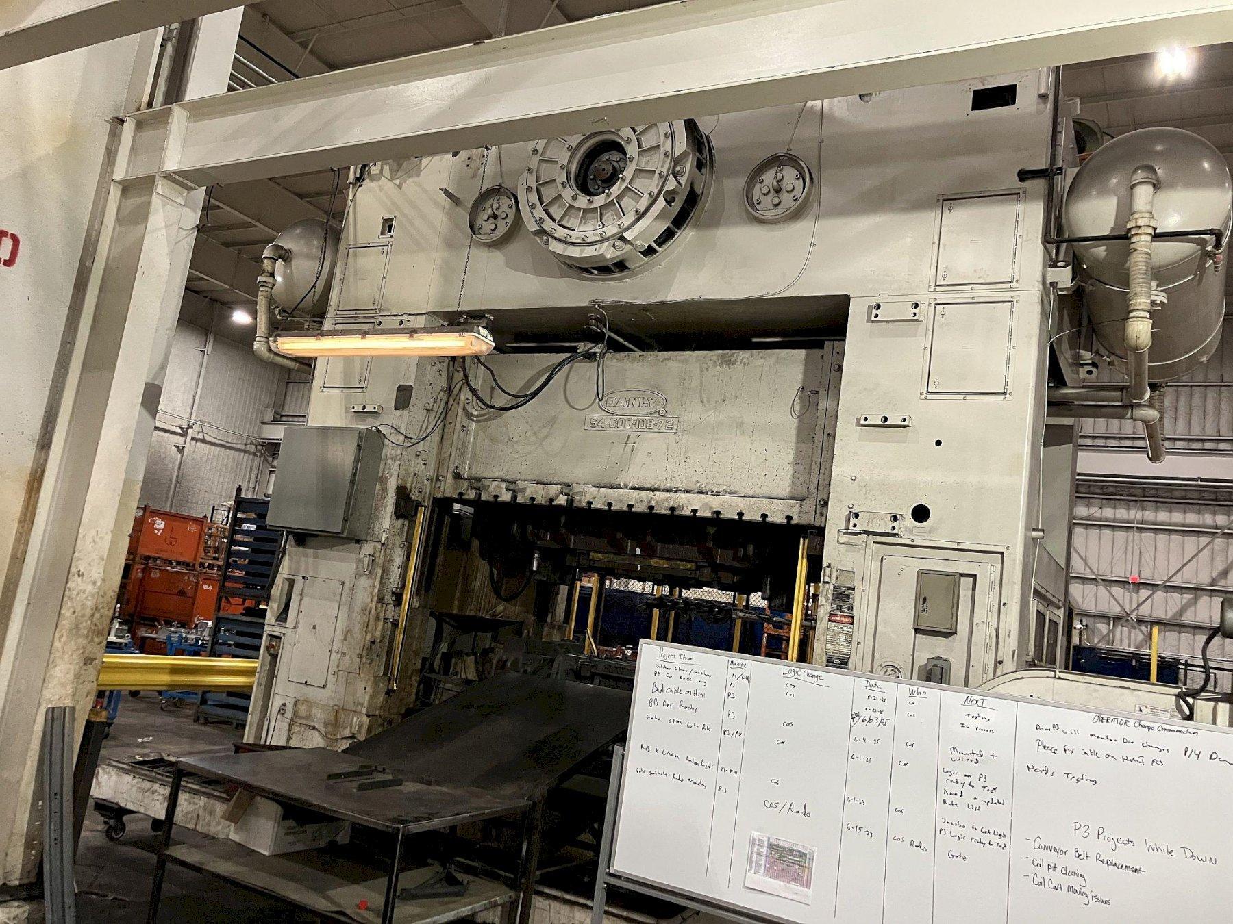 600 ton Danly Straight Side Press Model #S4-600-108-72 For Sale, Floor Standing!