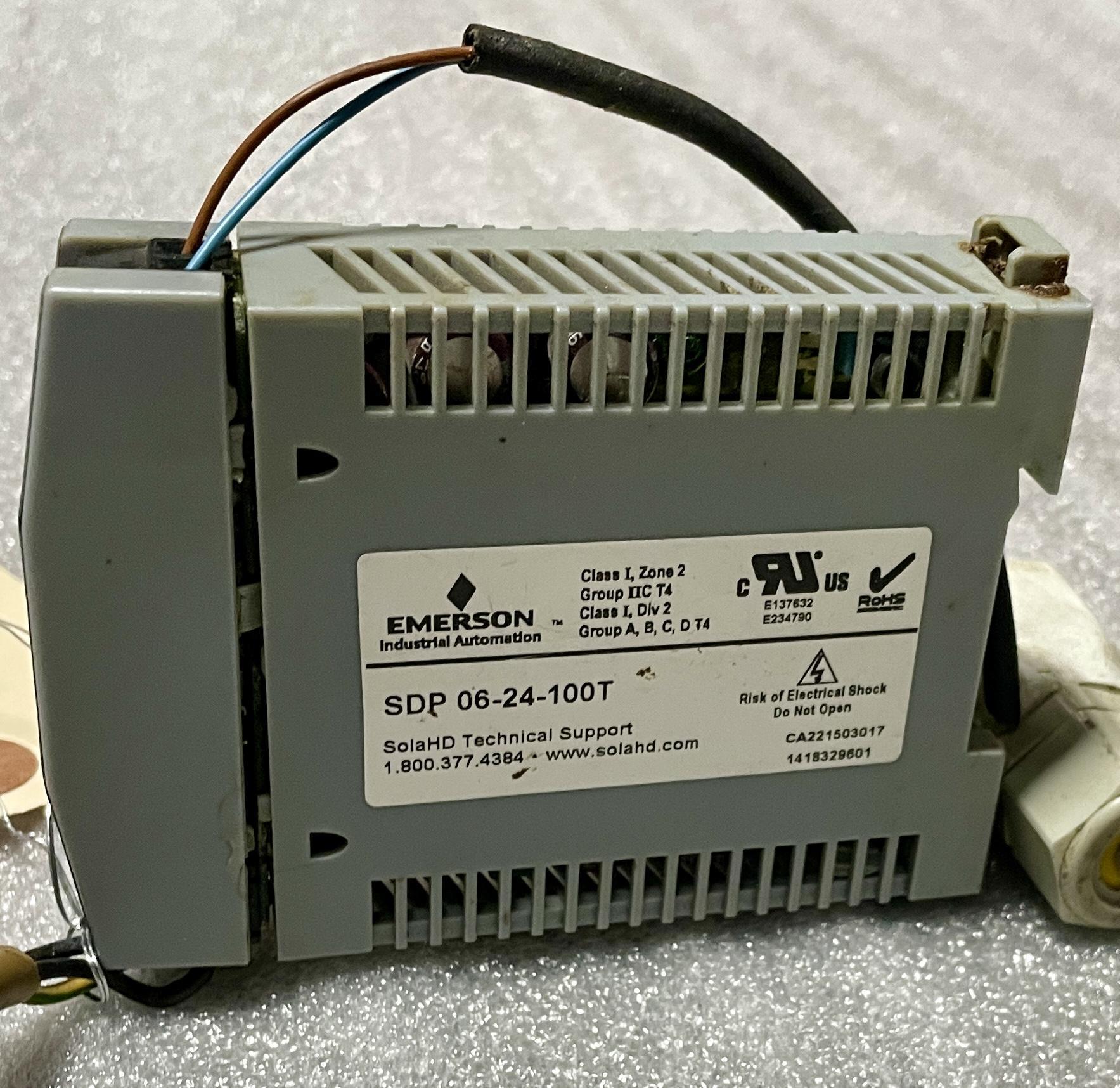 EMERSON SOLA HD LOW POWER DIN RAIL POWER SUPPLY, Model SDP 06-24-100T, 1 Output, 14.4 W, 24 VDC, 600 mA.