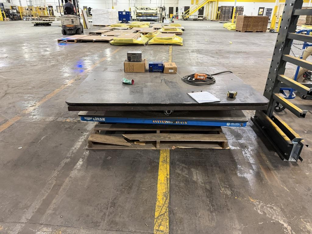 5000 LB BISHAMON OPTIMUS LIFT TABLE, 48 X 72 TABLE WITH A 62 X 78 TURNTABLE ON TOP