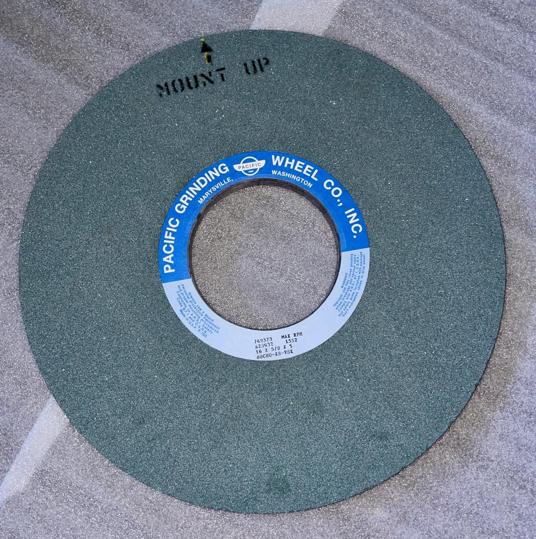 16" x 5/8" x 5" PACIFIC GRINDING WHEEL CO GRINDING WHEEL, 5" ID Hub.