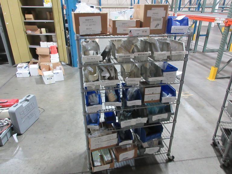 Rolling Wire Shelf with Contents of Assorted Hardware and Fasteners- Auction Item