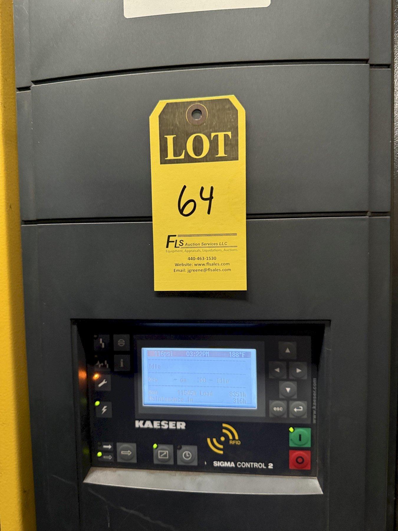 2018 Kaeser model CSD 100 sigma air cooled air compressor s/n 1289, 100 hp, 494 cfm, 11,545 run hours, 8,351 load hours
