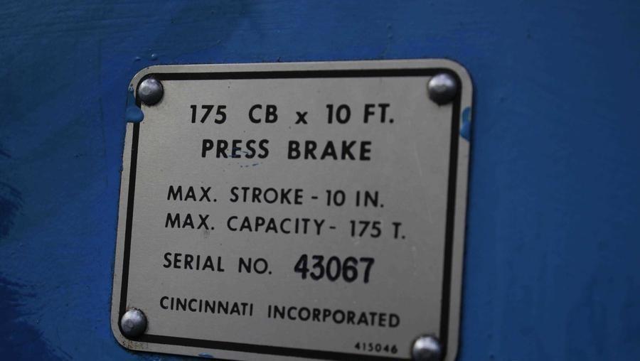 175 TON X 12' CINCINNATI MODEL 175X10 CB HYDRAULIC PRESS BRAKE