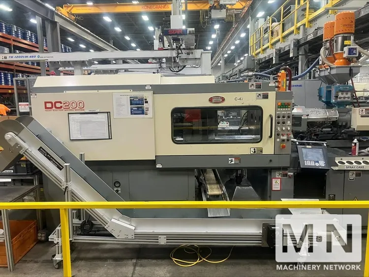 200 TON 3.4 OZ  X 2.3 OZ NISSEI MODEL DC200 2-COLOR INJECTION MOLDING MACHINE MFG 2004