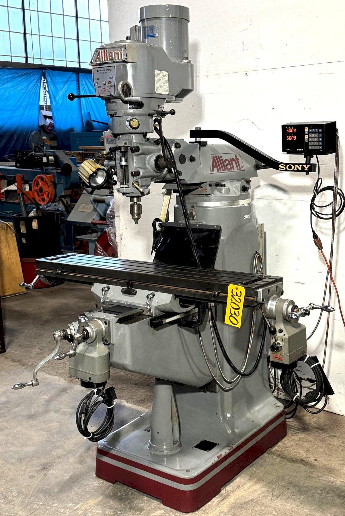 Alliant Vertical Mill 949-3V, 9″ x 49″ P.F. Tbl., DRO, 3 HP, Nice