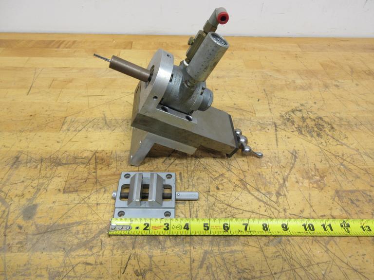 Gast Air Driven Spindle Mounted on 2" Travel Cross Slide, and  Small 1.75" Wide Self Centering Vise- Auction Item