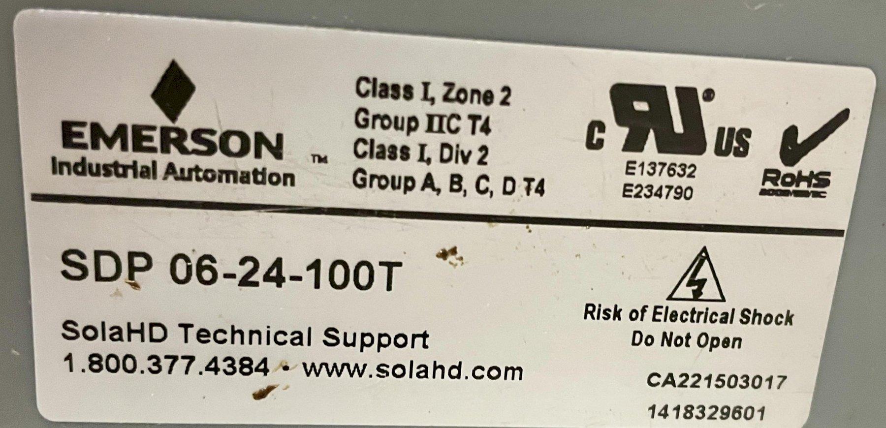 EMERSON SOLA HD LOW POWER DIN RAIL POWER SUPPLY, Model SDP 06-24-100T, 1 Output, 14.4 W, 24 VDC, 600 mA.