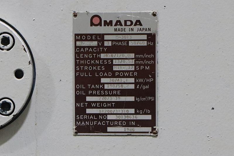 1/2" x 10 ft. Amada Hydraulic Power Squaring Shear Model H-3013