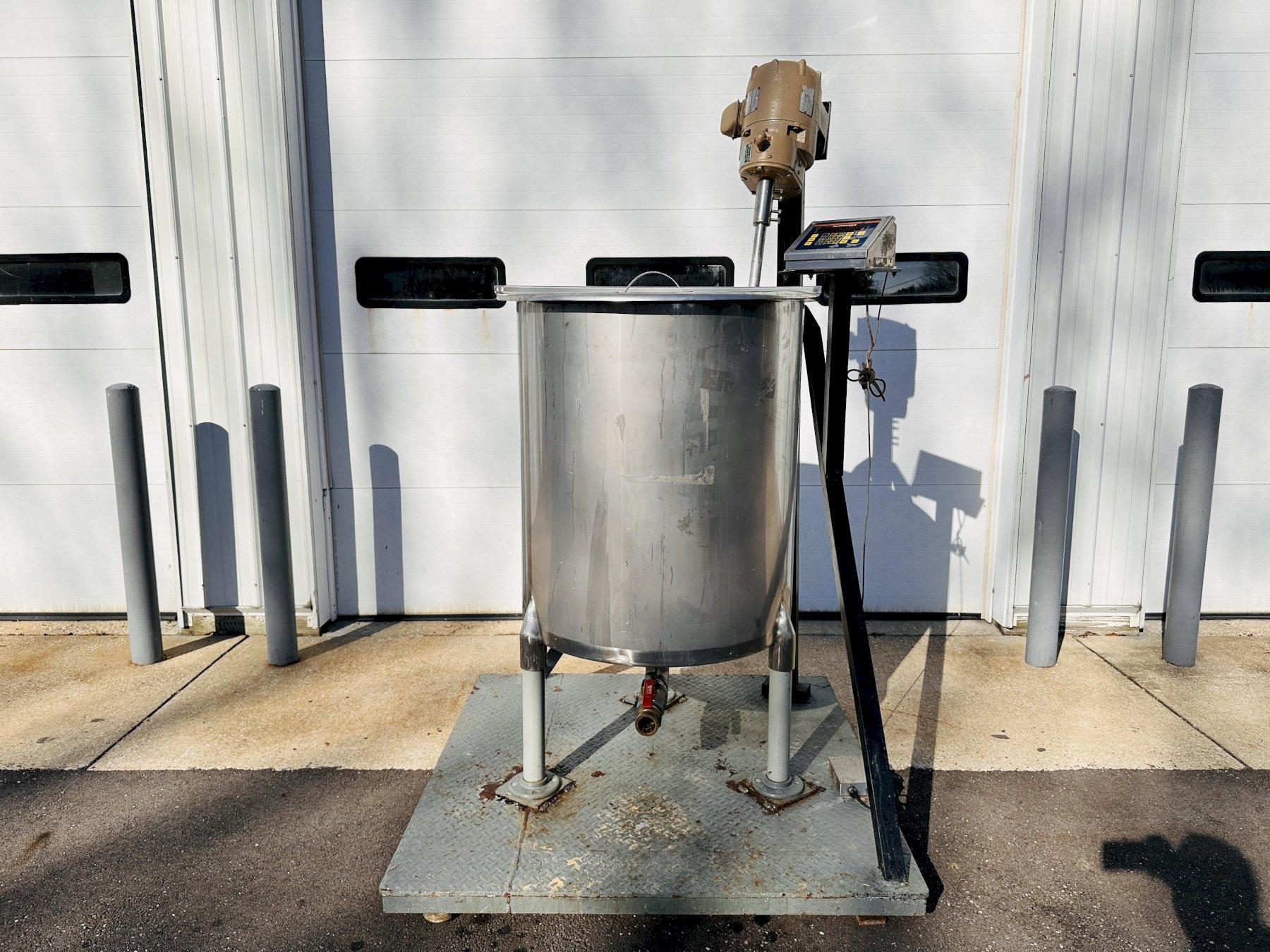 110 Gallon G&F S.S Tank w/Perma-San Agitator Mounted on a Fairbanks 10000lb Scale