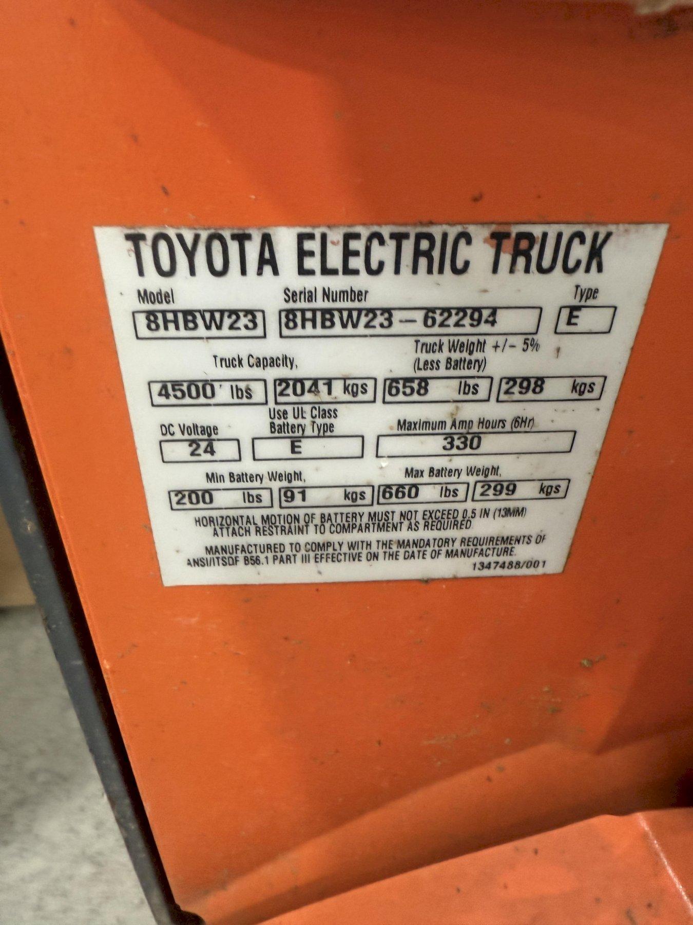 4,500 LBS TOYOTA 8HBW23 ELECTRIC PALLET JACK: YOBRO #24339