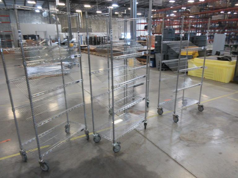 Uline Rolling Metal Wire Carts with Angled Shelves, (4) 36" x 18" x 78"- Auction Item