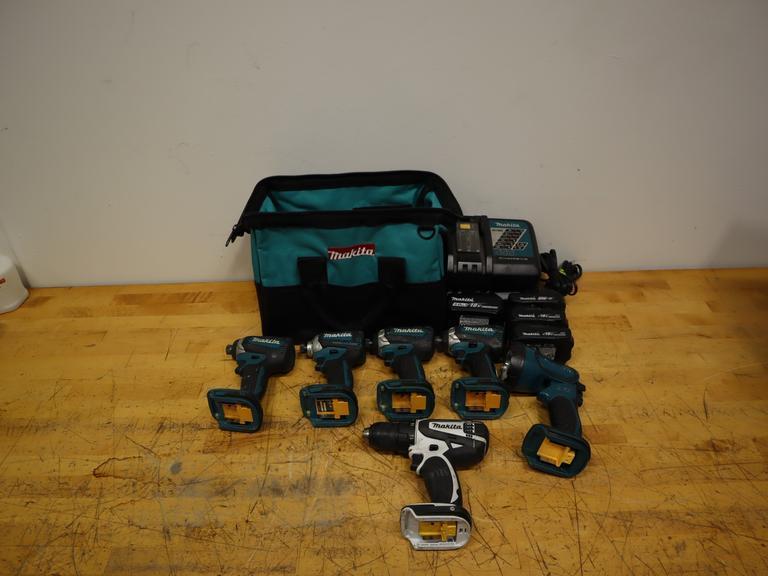 Makita XDT13 Brushless Impacts (4), XFD01 Drill, LED Light & Bag w/ Batteries & Chargers- Auction Item