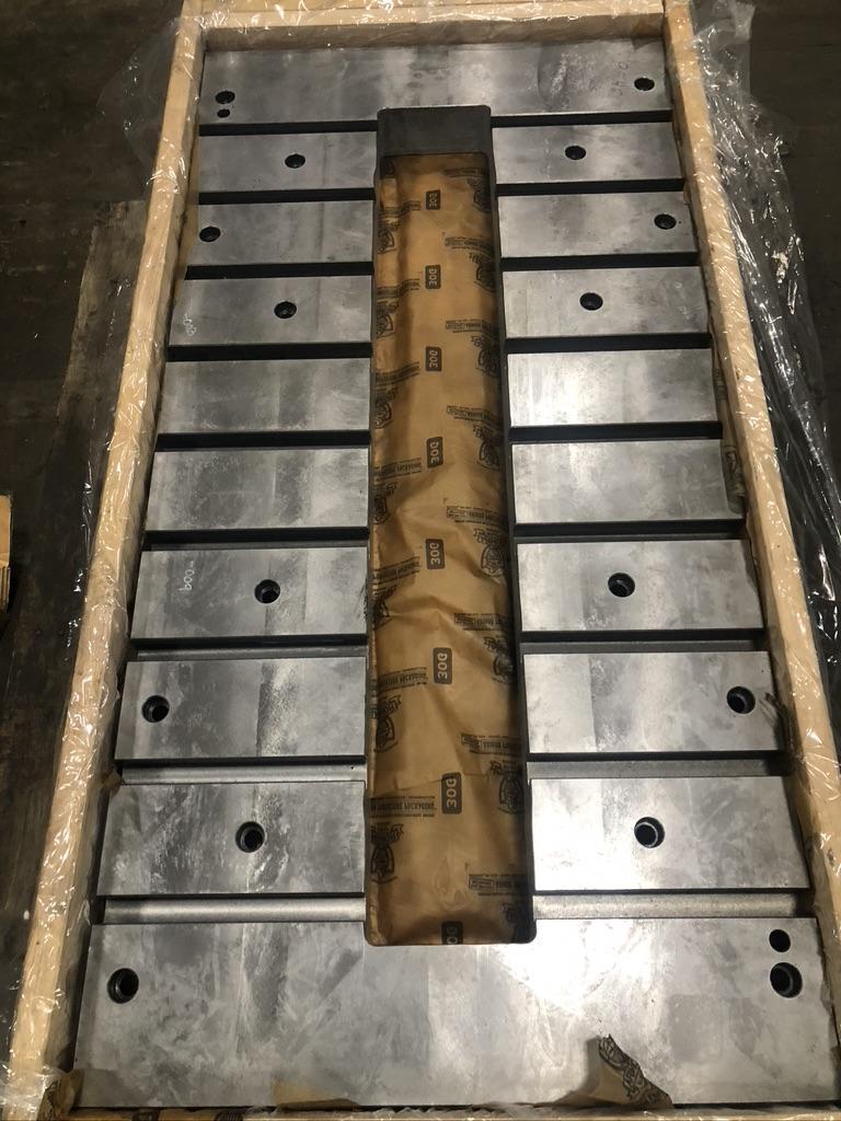 31.5" x 63"  T-Slotted Minster bolster plate, 7.5" x 51.2" cutout, 3.94" thick, 9 t-slots