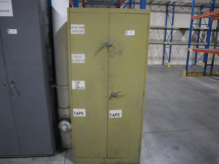 2 Door Metal Storage Cabinet with Contents of Zebra Printer Labels, Uline Labels, Ear Plugs and More- Auction Item