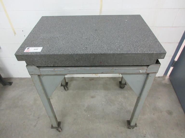 Tru-Stone Grade B, Black 2 Lip Granite Surface Plate on Heavy Duty Rolling Steel Stand, Stone is 36" x 24" x 4"- Auction Item