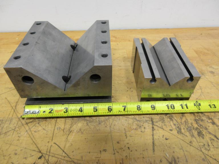 V-Blocks Precision Ground (2pcs) Larger Sizes, (1) 90 x 70 x 125mm, (1) Fowler 6" x 6" x 4" with Mounting Holes- Auction Item