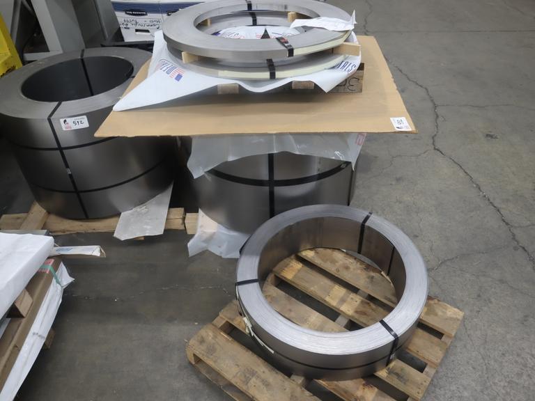Coiled Cold Rolled Steel Material (5 Coils), (2) Approx 1.25" x .060", (2) 22.125" x 11Ga,  (1) 6.781" x .035"- Auction Item