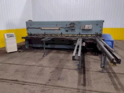 13' x 1/4" AMADA MODEL #M-4065 MECHANICAL POWER SQUARING SHEAR, FRONT GUAGING, CONVEYOR & STACKER