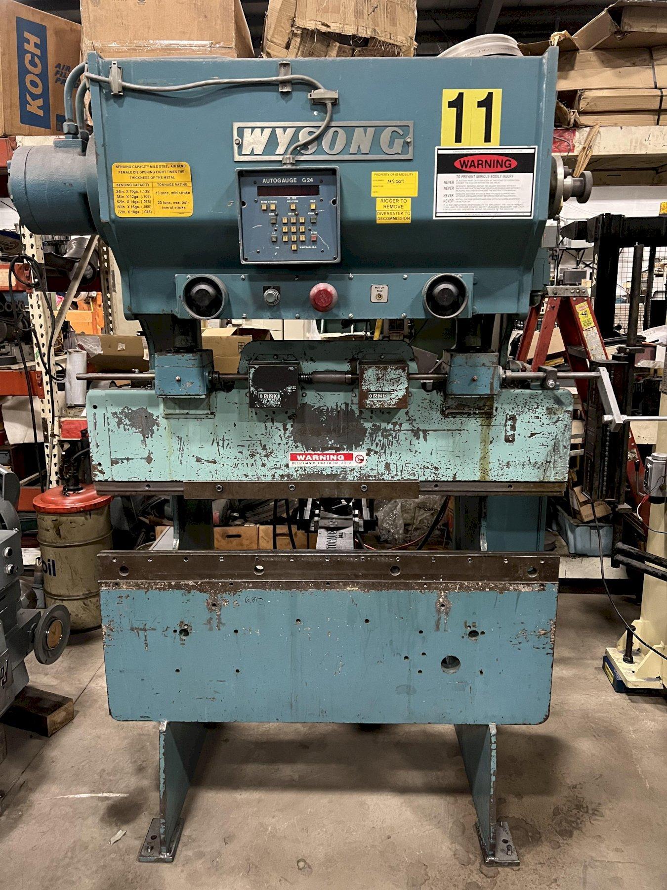 20 TON X 52" WYSONG PRESS BRAKE MODEL H-2052, AUTOGAUGE G24 BACKGAUGE