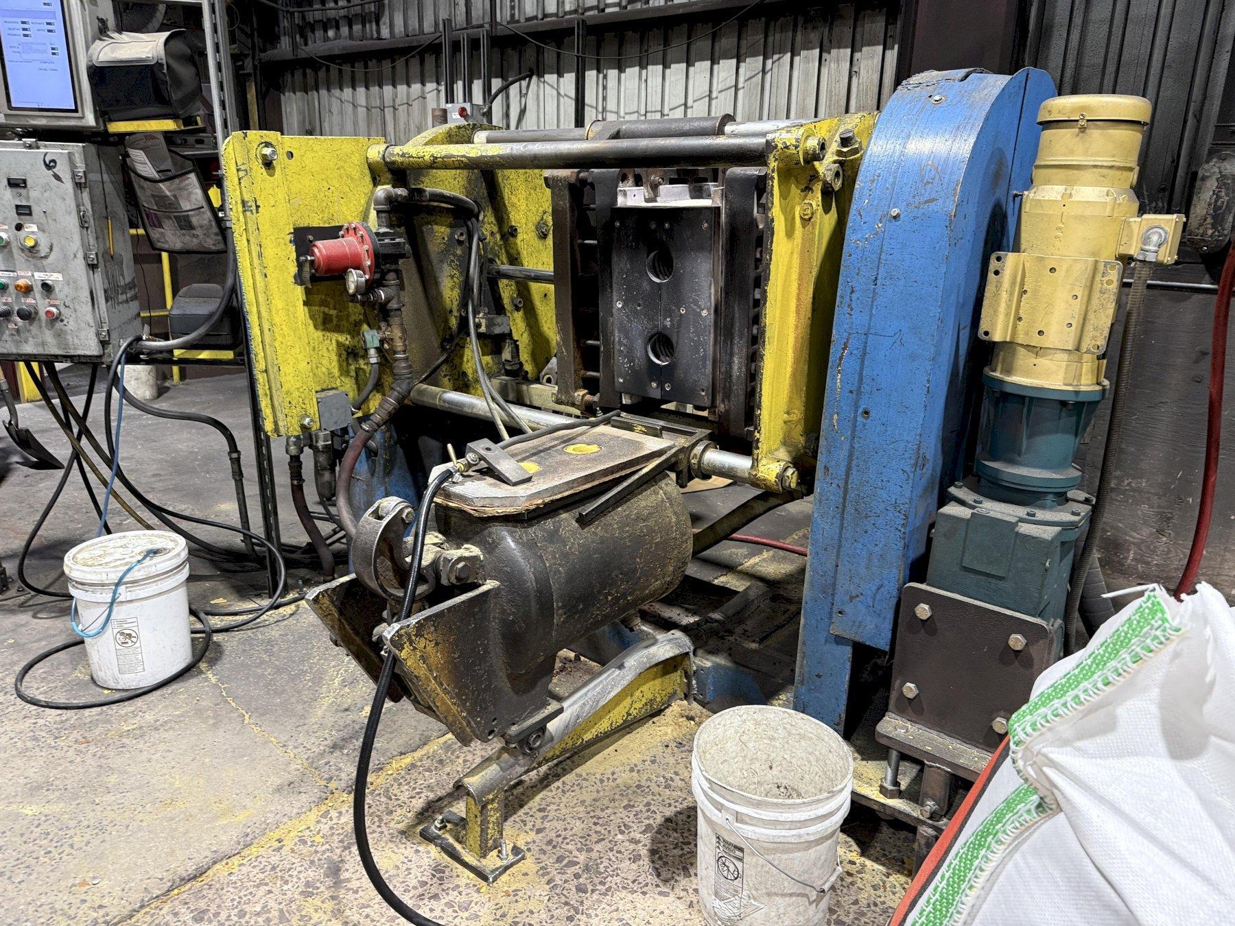B and P model SF10A shell core machine with plc controls, gas system, 24" X 42" platen