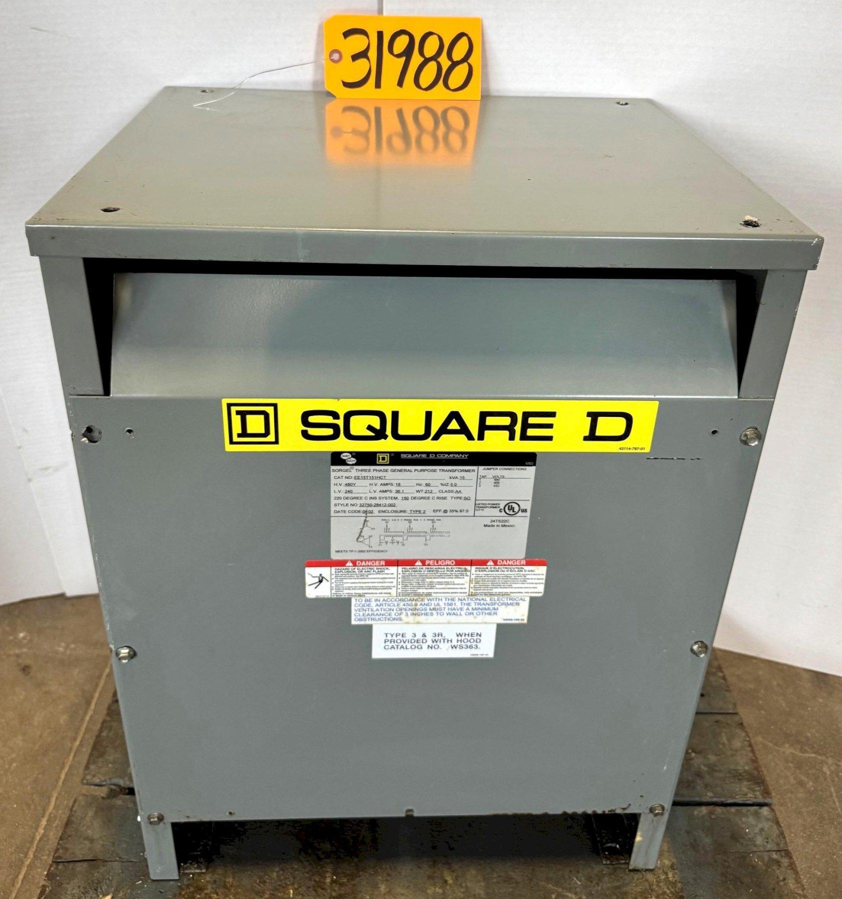 15 KVA Square D Transformer Cat. No. EE15T151HCT, HV 480, LV 240, 3 Phase