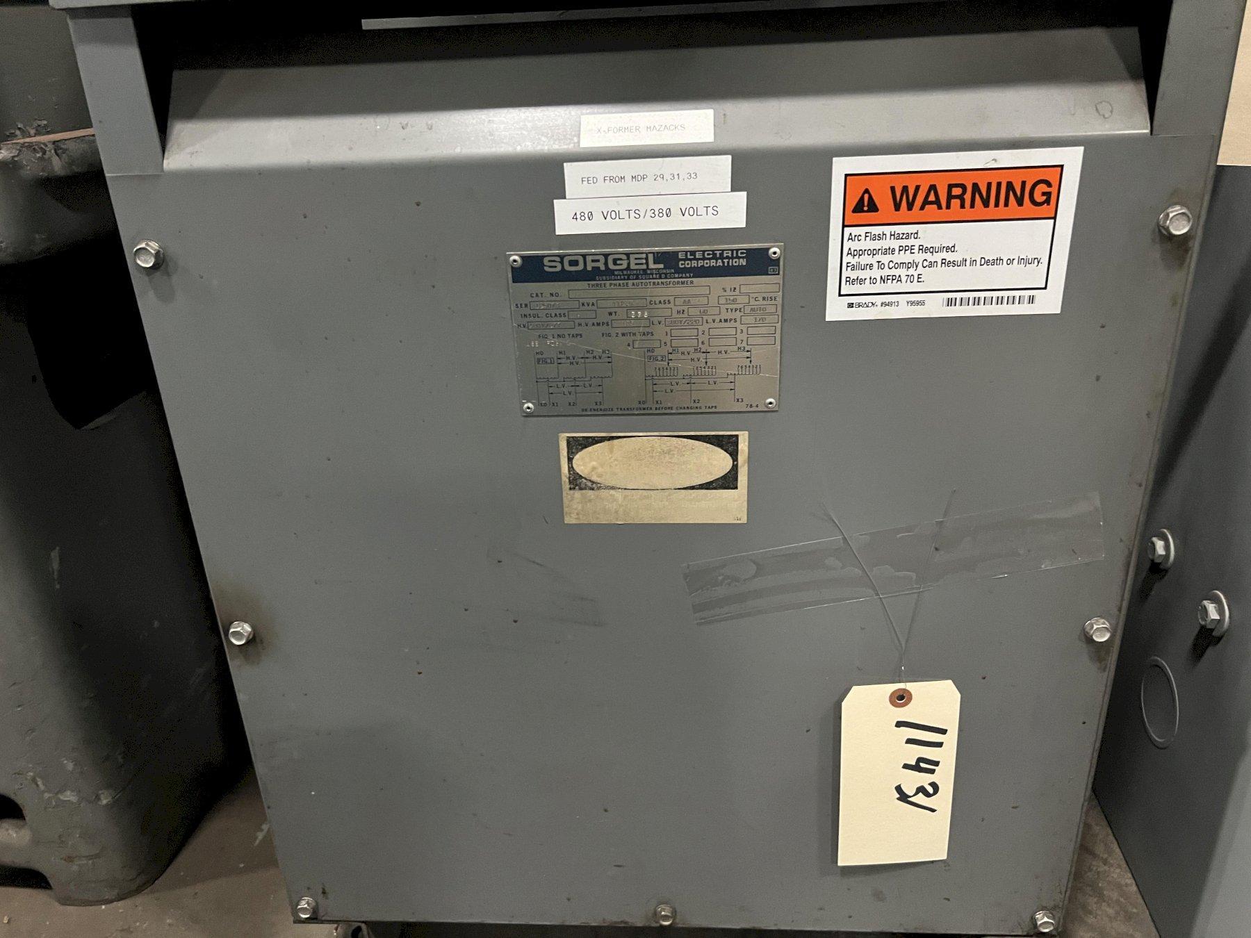SORGEL 112.5 KVA 3-PHASE AUTOTRANSFORMER 480Y/277V TO 380Y/220V 60HZ