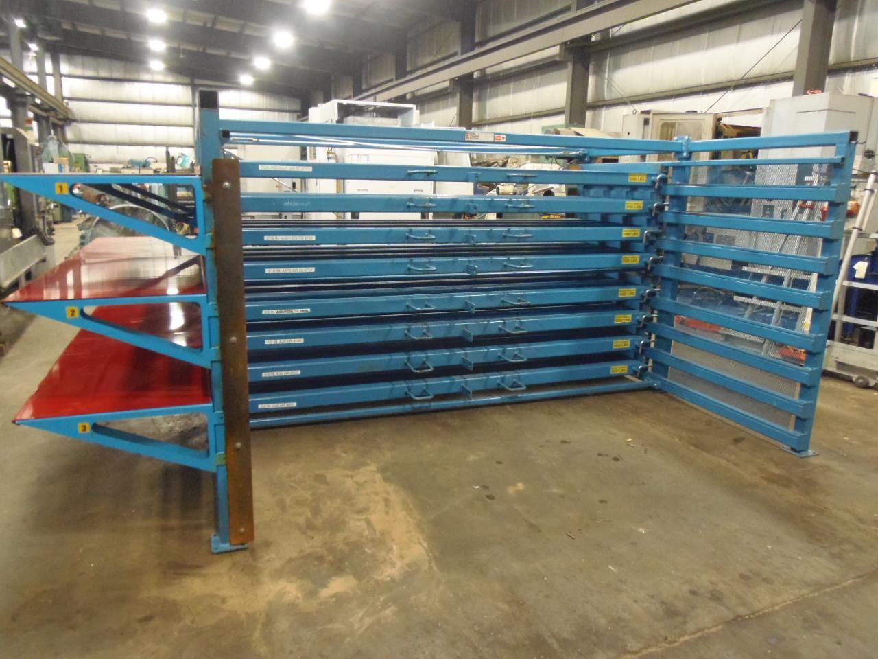 48" x 120" ROLL OUT SHEET RACK WITH 8 SHELVES, MODEL 6H-48X120R, 5000 LB CAPACITY EACH