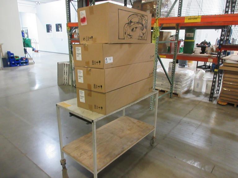 Nilfisk GD 10 Back Pack Vacuum, (3) Advance VU500 15" SMU Upright Vacuums and 2-Shelf Cart- Auction Item