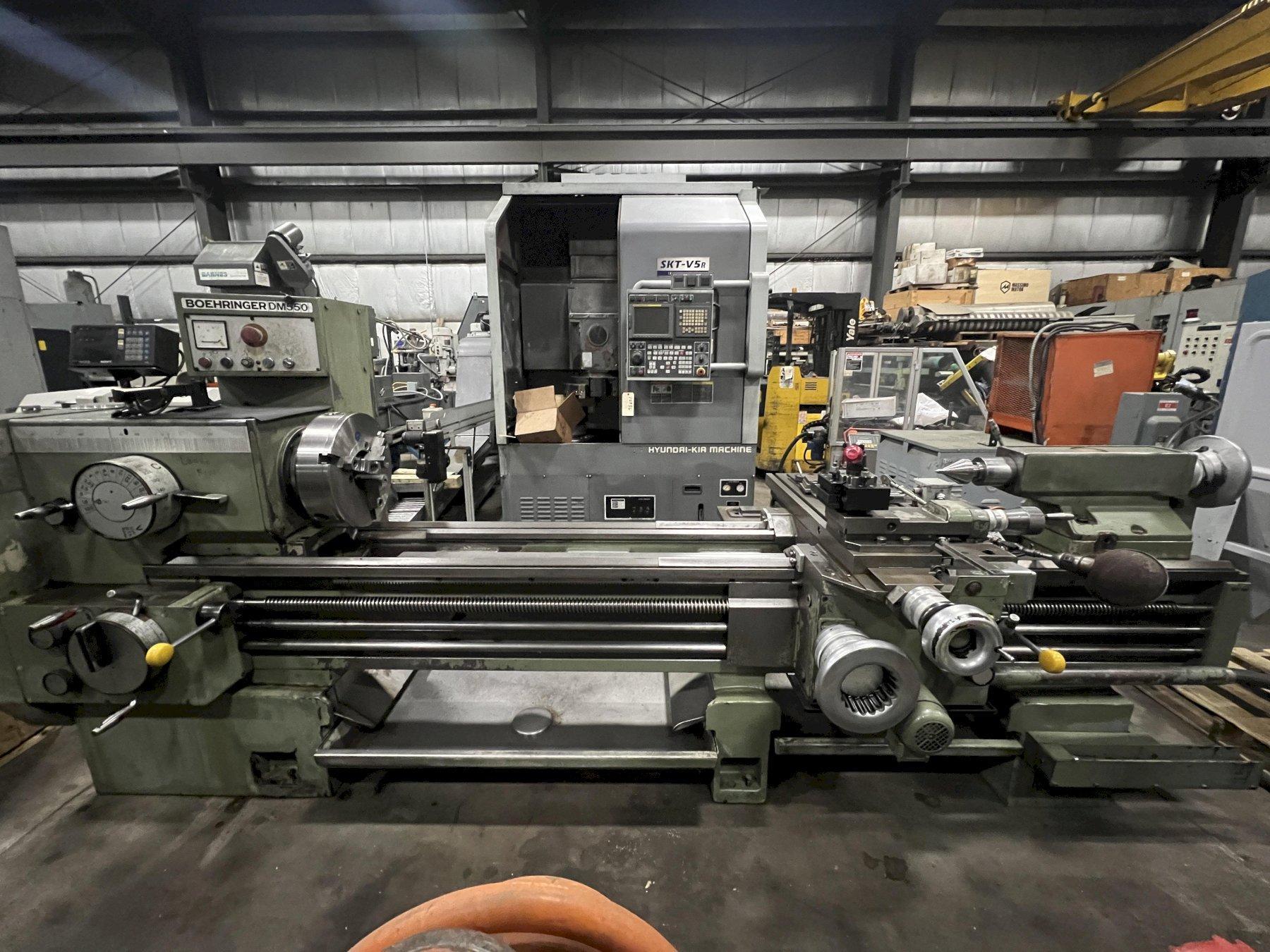 22" x 80" BOEHRINGER ENGINE LATHE, MODEL DM550, SONY D.R.O., 4" BORE, TAPER, INCH/METRIC THREADING, RAPIDS, ALORIS TOOL POST, 3 JAW AND 4 JAW CHUCKS, HEAVY DUTY