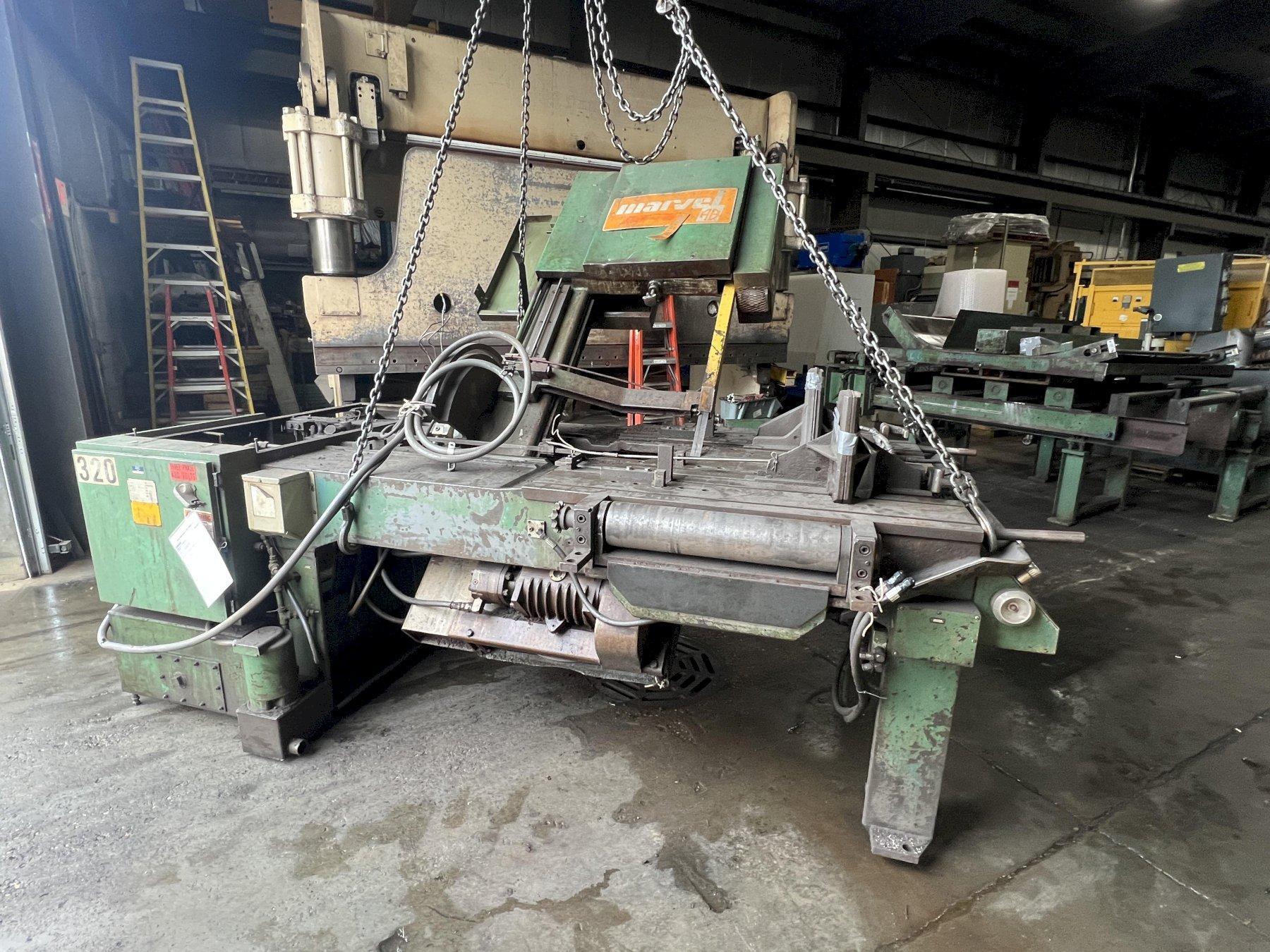 25" x 28" MARVEL VERTICAL BANDSAW, MODEL 25/M1/M15/S1/S2, HEAVY DUTY HYDRAULIC ROLLERS, MITER 45 DEG LEFT RIGHT, 1994